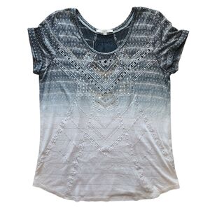 Miss Me Buckle Rhinestone Ombré Geometric Short Sleeve Top Size Large
